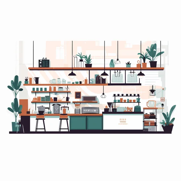 Koffie Winkel Interieur Vector Geïsoleerd — Stockvector