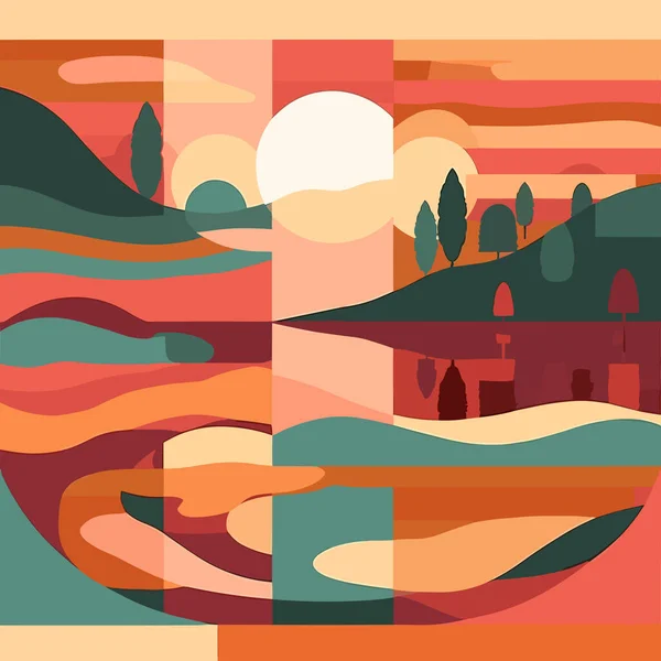 Абстрактний Пейзажний Візерунок Заходу Сонця Векторні Ілюстрації — стоковий вектор