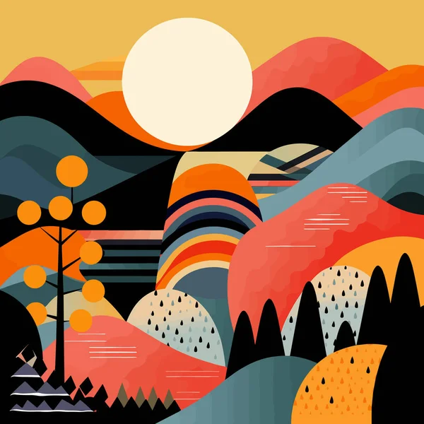 Abstrakte Landschaft Sonnenuntergang Muster Vektor Illustration — Stockvektor