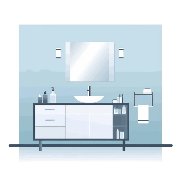Cuarto Baño Con Espejo Lavabo Vector — Vector de stock