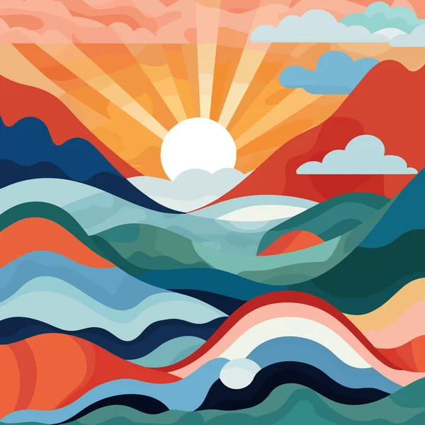 Абстрактний Пейзаж Захід Сонця Океан Векторні Ілюстрації — стоковий вектор