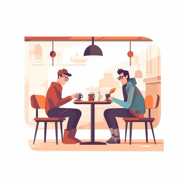 Dois Homens Café Isolado Branco — Vetor de Stock