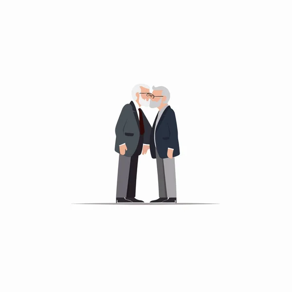 Dois Homens Velhos Beijando Vetor Isolado Branco — Vetor de Stock