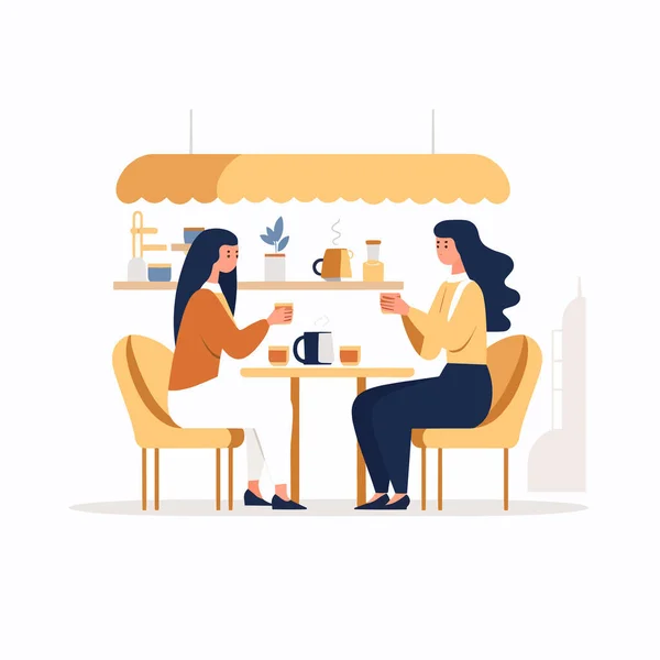 Deux Femmes Dans Café Isolé Sur Blanc — Image vectorielle