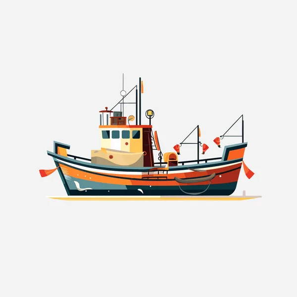 Vetor Barco Pesca Isolado Branco —  Vetores de Stock