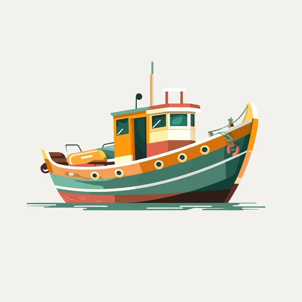Vettore Barca Pesca Isolato Bianco — Vettoriale Stock