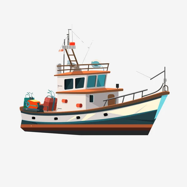 Vector Barco Pesca Aislado Blanco — Vector de stock
