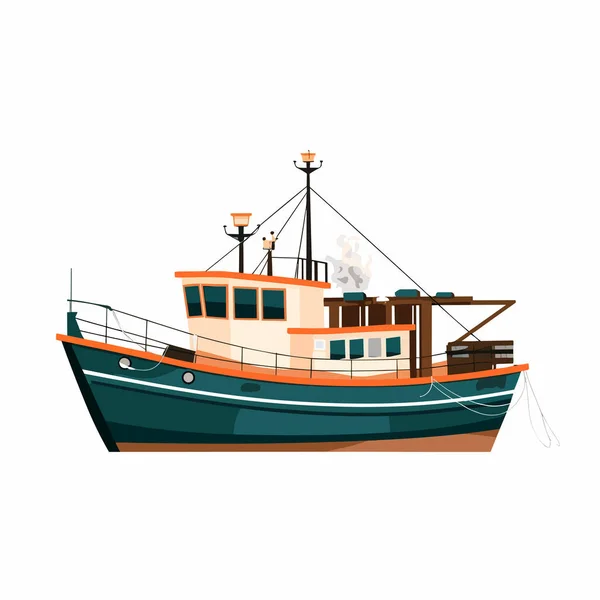 Рибальський Човен Векторні Ілюстрації Ізольовані — стоковий вектор