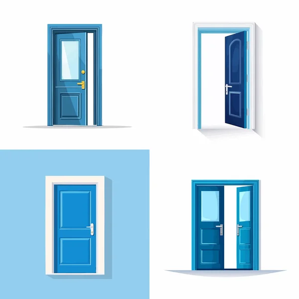 Blue Door Set Vector Illustration Isolated — Stock Vector