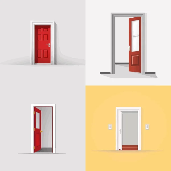 Rote Tür Set Vektor Illustration Isoliert — Stockvektor