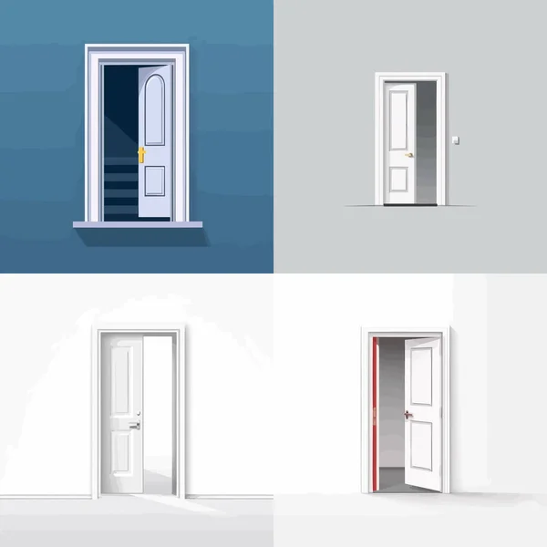 Weiße Tür Set Vektor Illustration Isoliert — Stockvektor