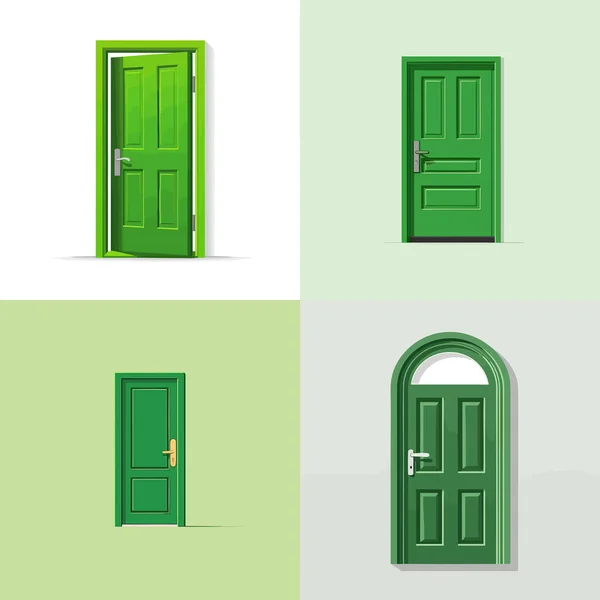 Grüne Tür Set Vektor Illustration Isoliert — Stockvektor
