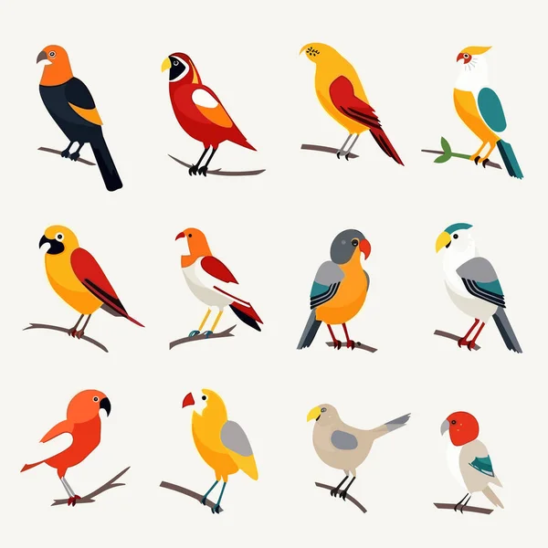 Papagaios Conjunto Vetor Ilustração Isolado — Vetor de Stock