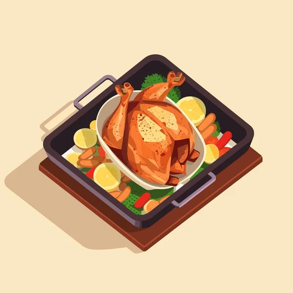 Roast Chicken Isometric Vector Illustration Isolated — Stock Vector
