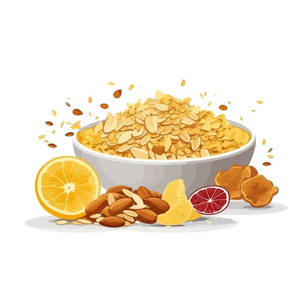 Cornflakes Avec Vecteur Amande Isolé Sur Blanc — Image vectorielle