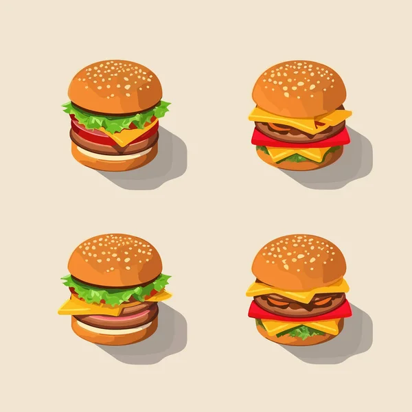 Набор Векторов Гамбургеров Изолирован Белом — стоковый вектор