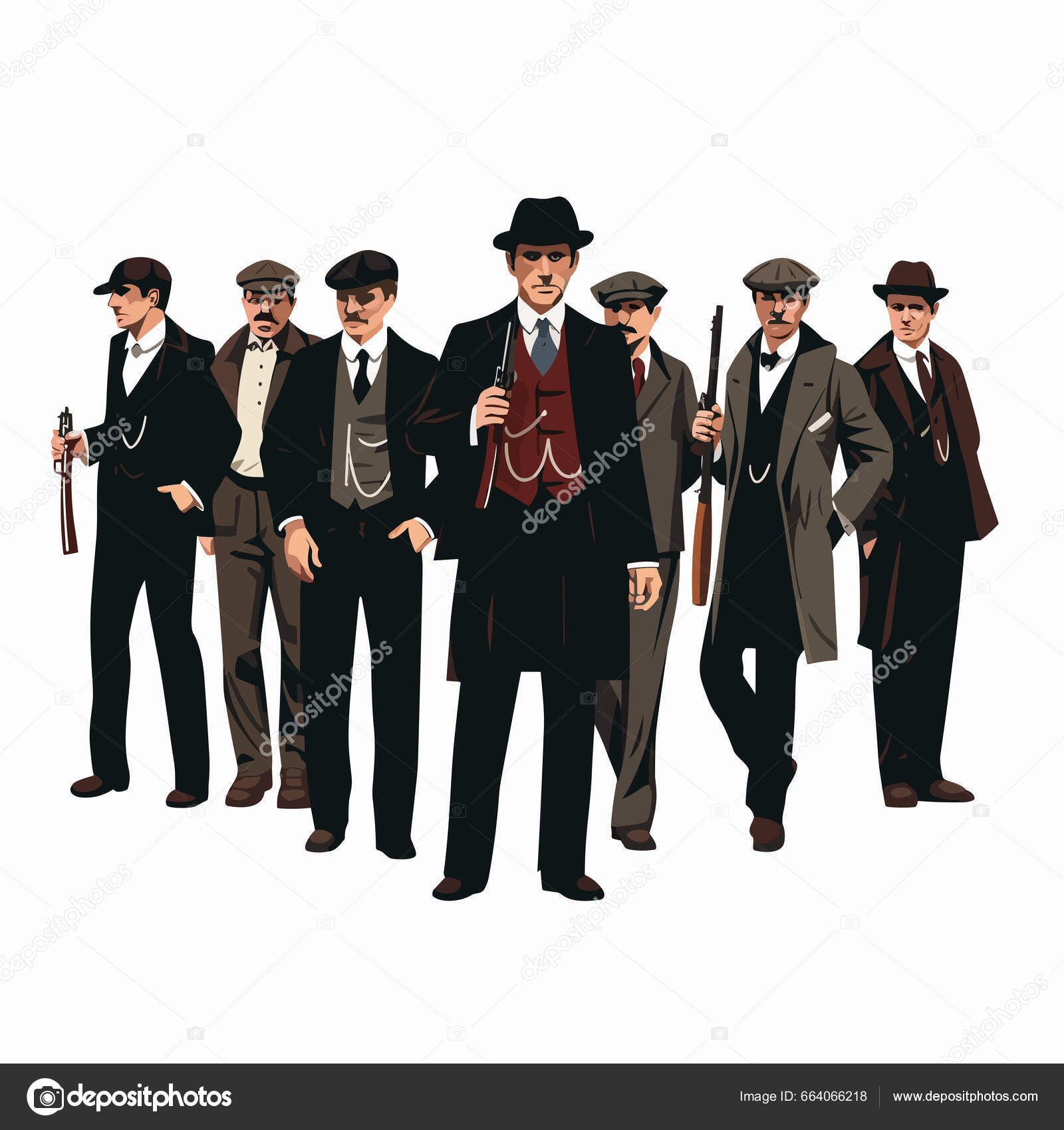 Gangster Style Groupe D'hommes Groupe D'hommes Peaky Illustration Isolée  Vecteur par ©AdamLevy 664066218
