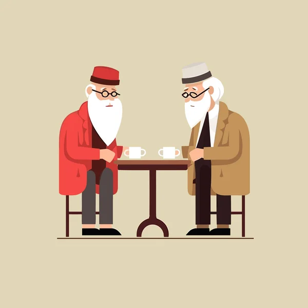 Dois Homens Velhos Bebendo Café Vetor Plana Isolada — Vetor de Stock