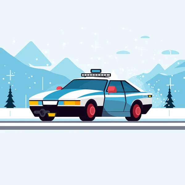 Поліцейський Автомобіль Швидкістю Снігу Векторні Плоскі Ізольовані Ілюстрації — стоковий вектор