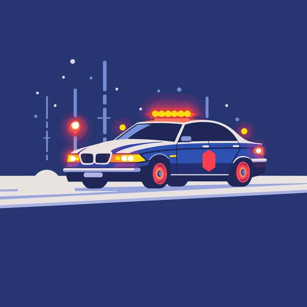 Поліцейський Автомобіль Швидкістю Снігу Векторні Плоскі Ізольовані Ілюстрації — стоковий вектор