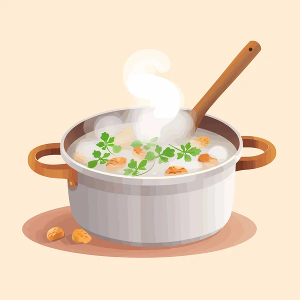 蒸気が出てくるスープのポットベクトル分離図 — ストックベクタ