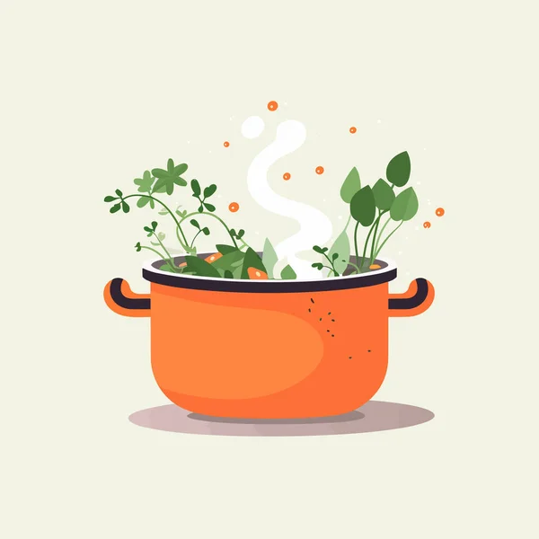 Een Pot Soep Met Stoom Uit Het Vector Geïsoleerde Illustratie — Stockvector