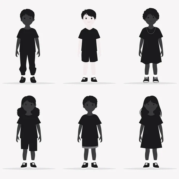 Gyerekek Test Fekete Fehér Rajz Vektor Lapos Elszigetelt Illusztráció — Stock Vector