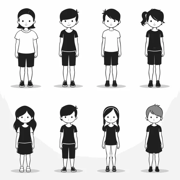 Kids Body Black White Drawing Emotions Vector Isolated Illustration — Stock Vector