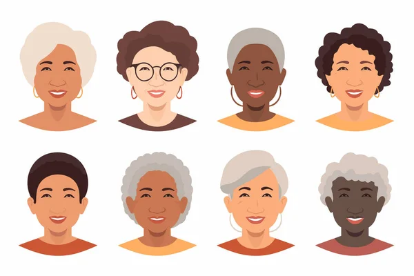 Portré Nagymamák Egyedi Bőr Tónusok Vektor Izolált Illusztráció — Stock Vector