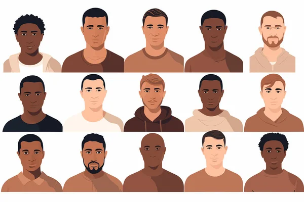 Portré Férfiak Egyedi Bőr Tónusok Vektor Izolált Illusztráció — Stock Vector