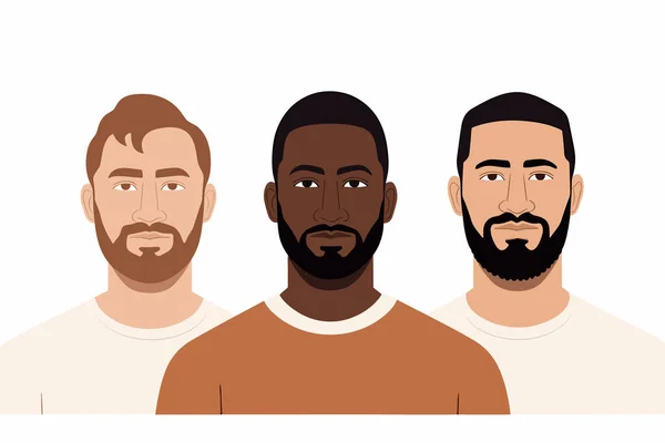 Porträt Von Männern Mit Einzigartigen Hauttönen Vektor Isolierte Illustration — Stockvektor