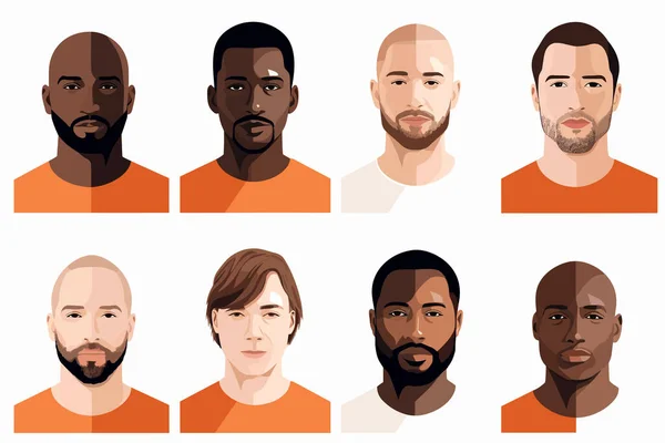 Bőrápolás Változatosság Egyedülálló Elszigetelt Illusztrációjú Férfiak Portréja — Stock Vector