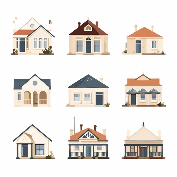 Casas Australianas Conjunto Vetor Plano Minimalista Isolado Ilustração —  Vetores de Stock