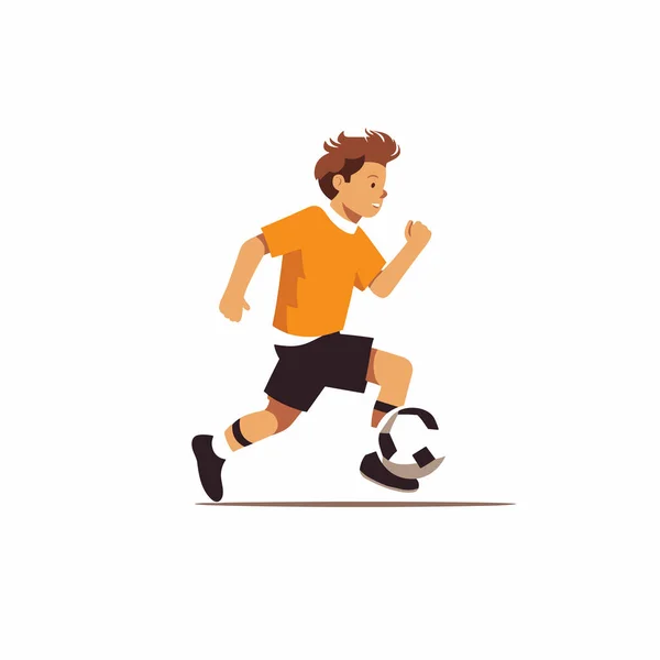 Мальчик Играет Футбол Векторные Плоские Минималистические Изолированные Иллюстрации — стоковый вектор