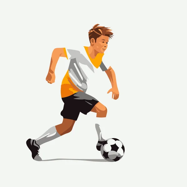 Garçon Jouer Football Vecteur Plat Minimaliste Illustration Isolée — Image vectorielle