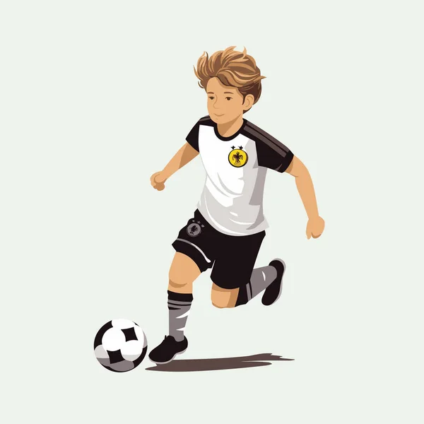 Garçon Jouer Football Vecteur Plat Minimaliste Illustration Isolée — Image vectorielle