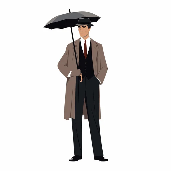 Hommes Style Gangster Avec Parapluie Peaky Illustration Isolée — Image vectorielle