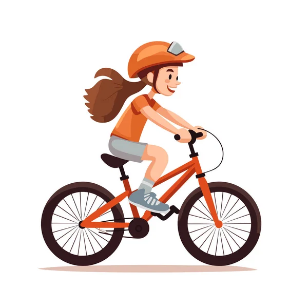 Kid Girl Riding Bicycle Vector Flat Isolated Illustration — Stock Vector