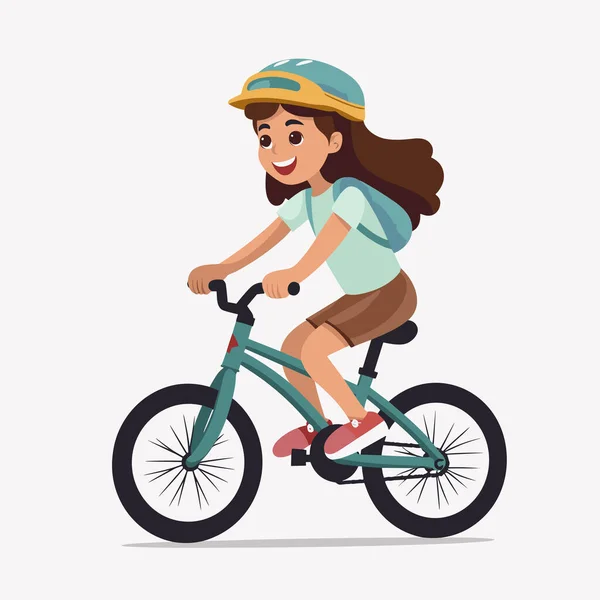 Bambino Ragazza Sella Bicicletta Vettore Piatto Isolato Illustrazione — Vettoriale Stock