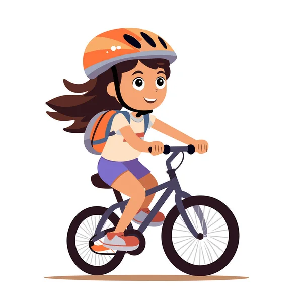 Bambino Ragazza Sella Bicicletta Vettore Piatto Isolato Illustrazione — Vettoriale Stock