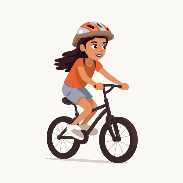 Девочка Катается Велосипеде Векторные Плоские Иллюстрации — стоковый вектор