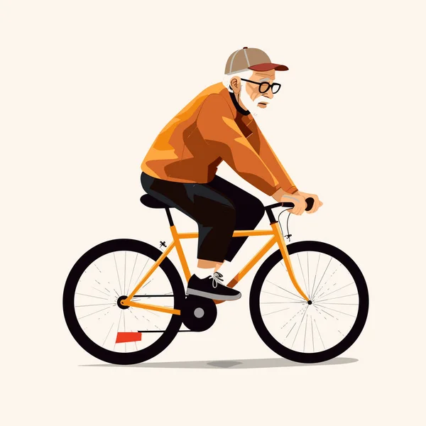 老年人骑自行车向量平面简约孤立的例子 — 图库矢量图片