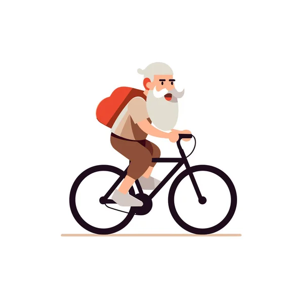 Hombre Viejo Montar Bicicleta Vector Plano Minimalista Aislado Ilustración — Vector de stock