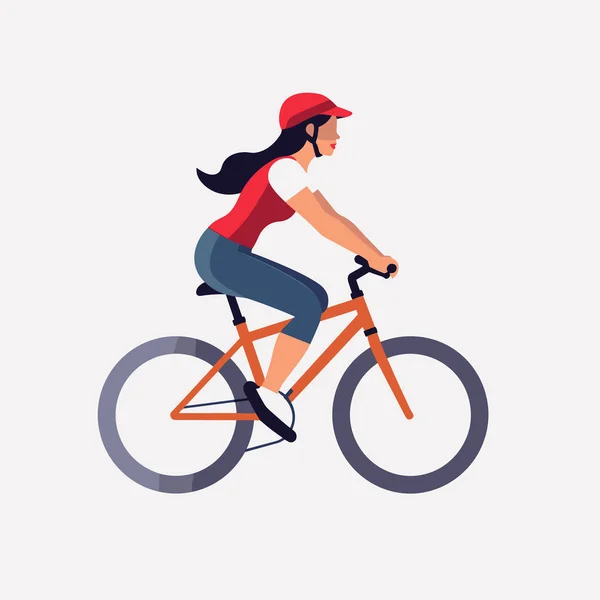 自転車に乗る女性ベクトルフラットミニマリズム孤立イラスト — ストックベクタ