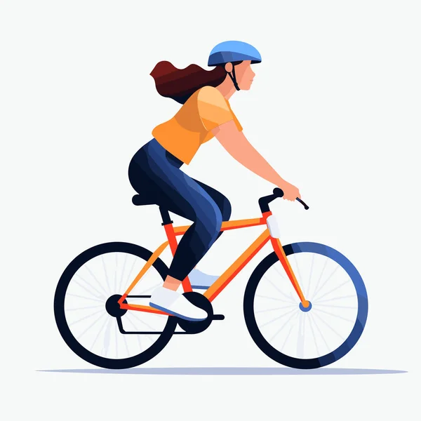 Bisiklet Süren Kadın Yassı Minimalist Izole Çizim — Stok Vektör