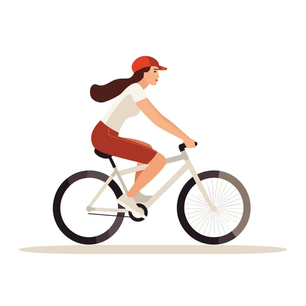 Mujer Montar Bicicleta Vector Plano Minimalista Aislado Ilustración — Archivo Imágenes Vectoriales