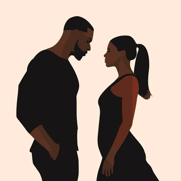 Noir Couple Date Vecteur Plat Minimaliste Isolé Illustration — Image vectorielle