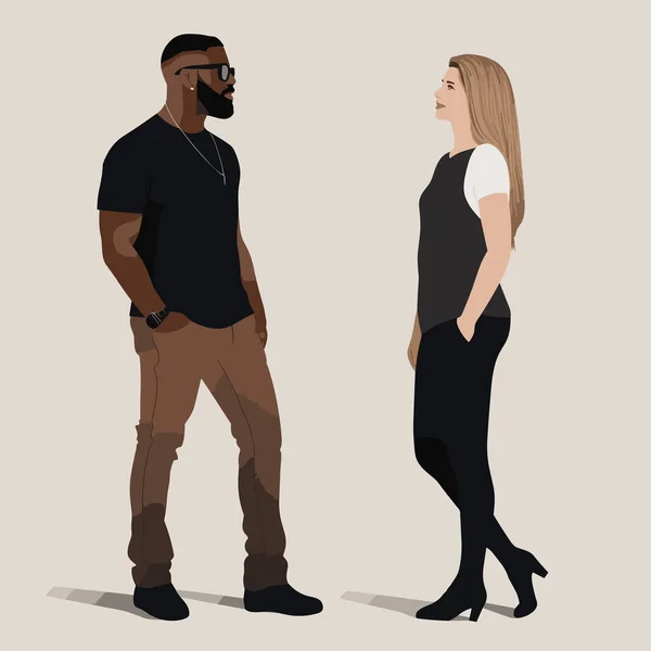 Zwart Man Wit Vrouw Date Vector Plat Geïsoleerde Illustratie — Stockvector