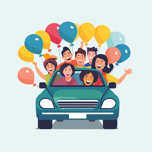 Счастливые Люди Автомобильной Векторной Плоской Минималистичной Изолированной Иллюстрации — стоковый вектор
