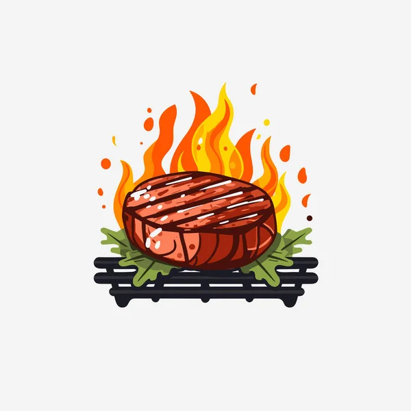 Pezzo Carne Griglia Vettore Piatto Minimalista Isolato Illustrazione — Vettoriale Stock